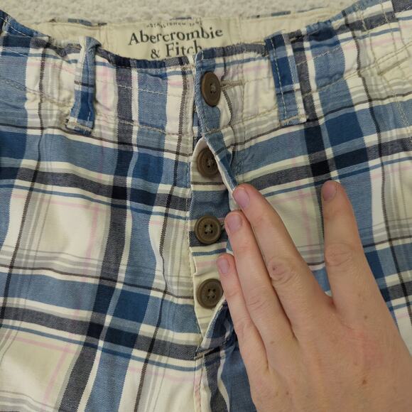 Abercrombie & Fitch Plaid Shorts Men's 28 100% Cotton Button Fly Bermuda Cargo - Picture 3 of 6